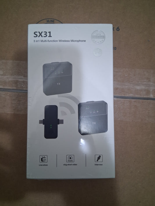 SX31 3-in-1 Wireless Lavalier Mic Kit TX/RX Type-C for iPhone Black