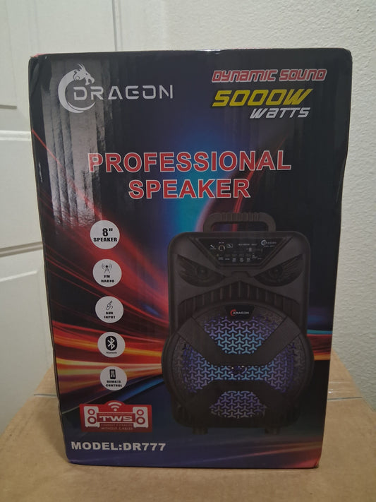 Dragon DR777 5000W PA Speaker 8-Inch Bluetooth FM Remote Portable Black