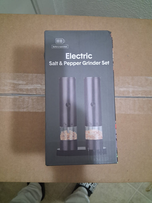 Electric Salt & Pepper Grinder Set w/ Base, Battery & Adjustable Coarseness